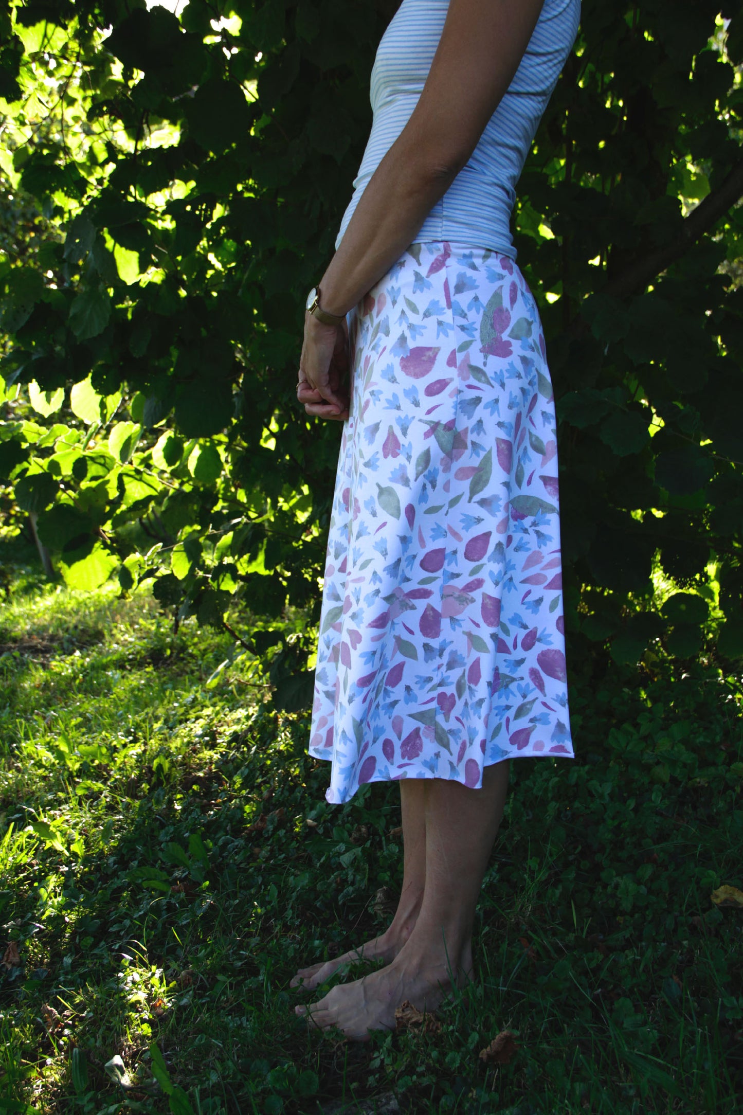 JERSEY SKIRT - PEONIES AND BLUEBELLS