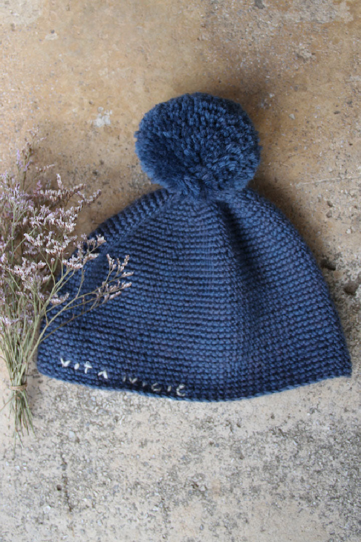 HAND KNITTED HAT - BLUE