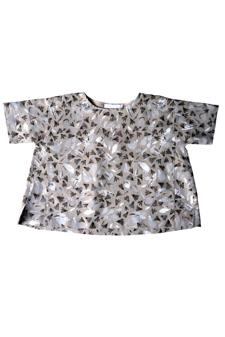FLORAL LINEN SQUARE TOP (available in size: 38, 40, 42, 44)