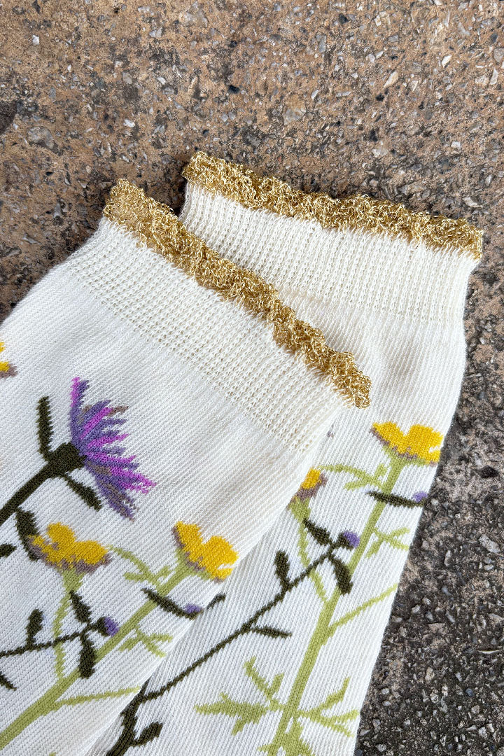 Buttercup and Knapweed socks - off white