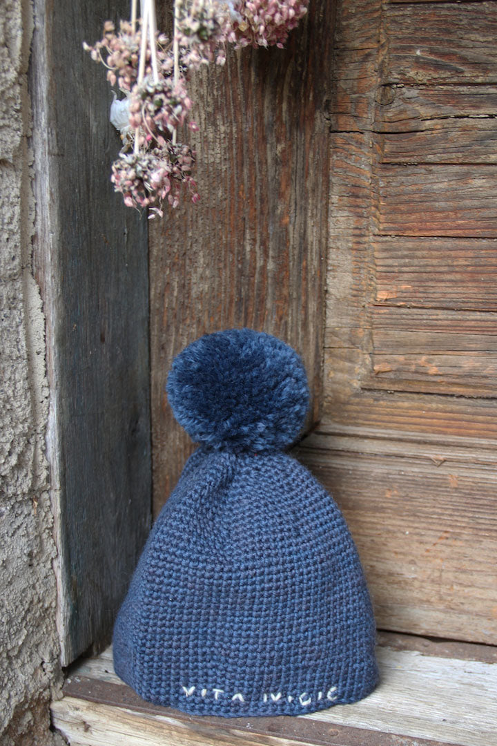 HAND KNITTED HAT - BLUE