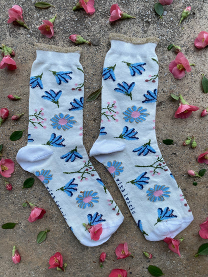 Floral socks - white