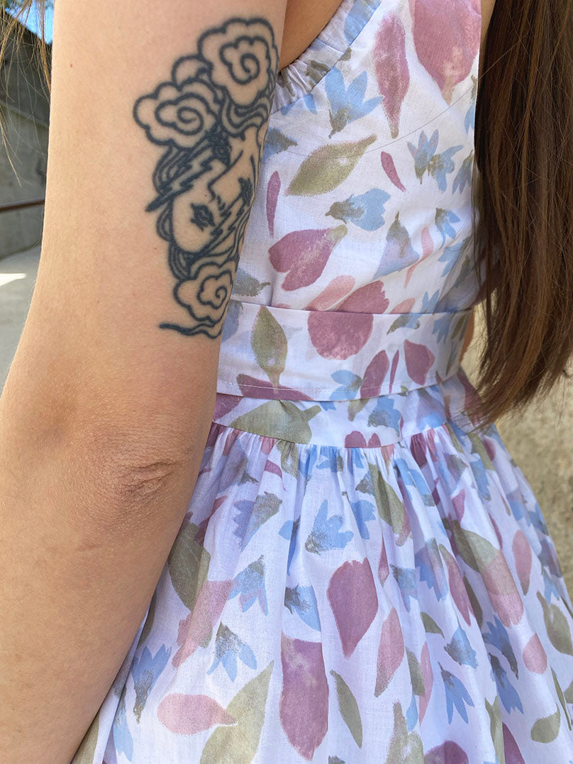 PEONIES AND BLUEBELLS STRAP DRESS (available in size: 34)