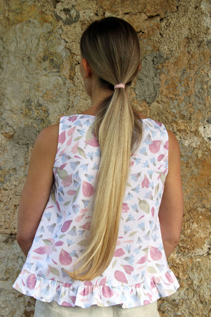 PEONIES AND BLUEBELLS SUMMER TOP (available in size: 36, 38, 40, 42)