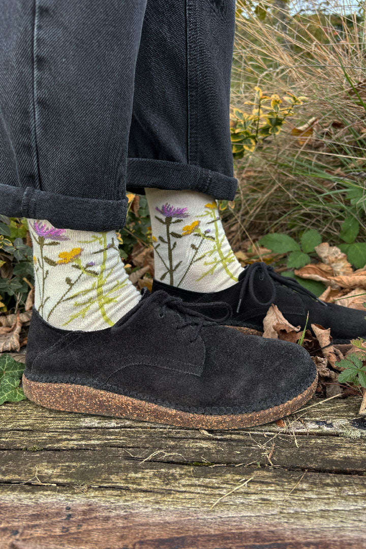Buttercup and Knapweed socks - off white