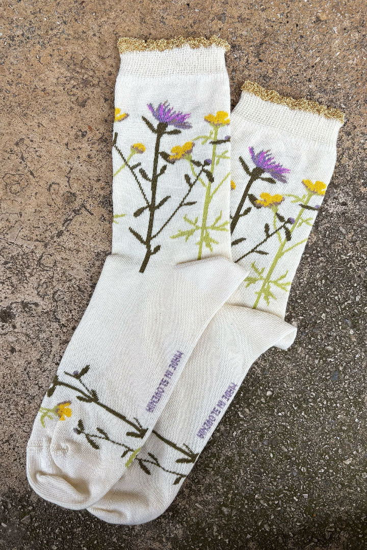 Buttercup and Knapweed socks - off white
